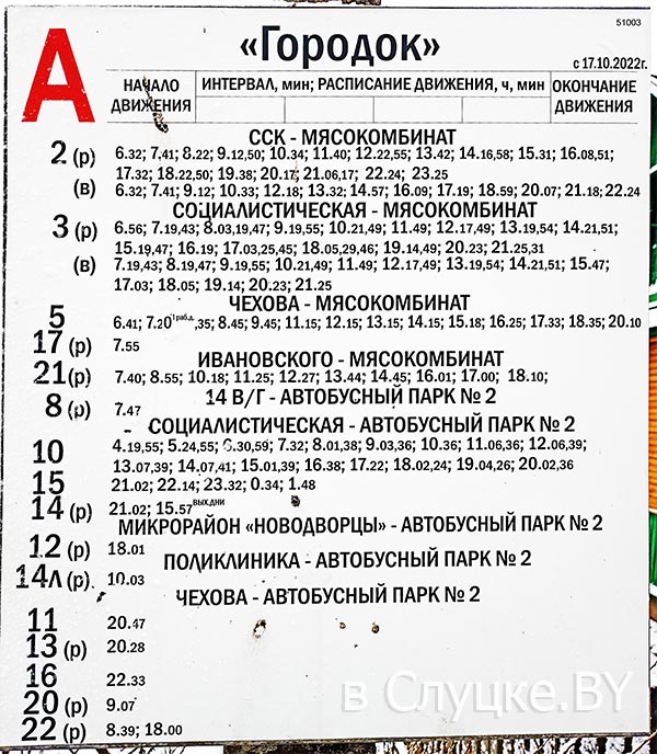 Расписание автобусов на остановке Городок в Слуцке